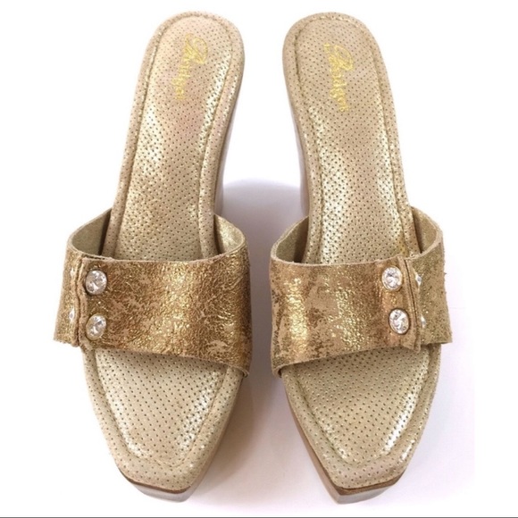 Bridget Gold Glitz Wood Platform Wedge Sandals - Picture 2 of 11